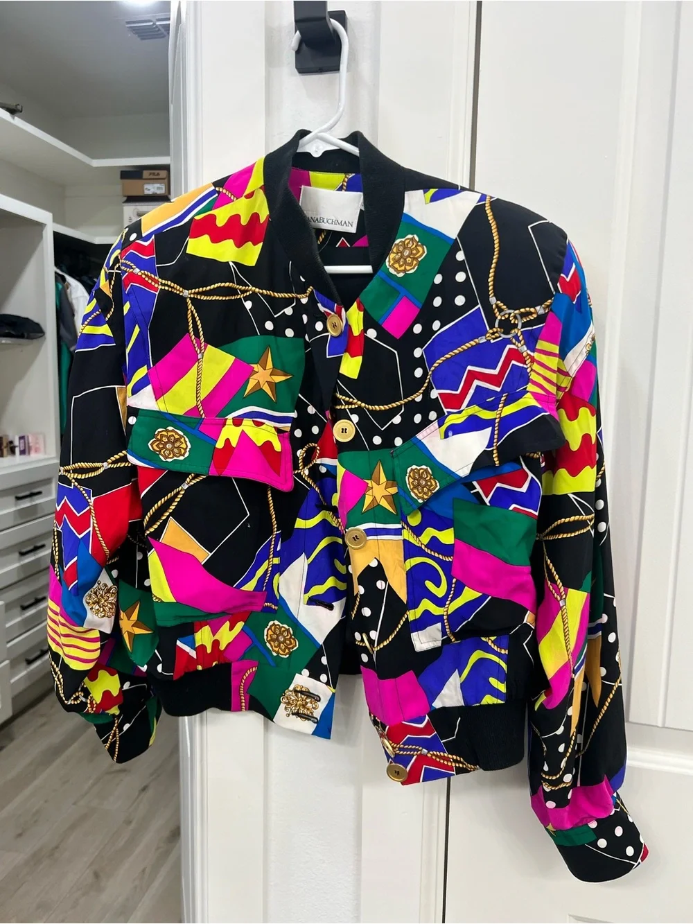 Vintage Colorful Graphic Silk Print Jacket by Dana Buchman